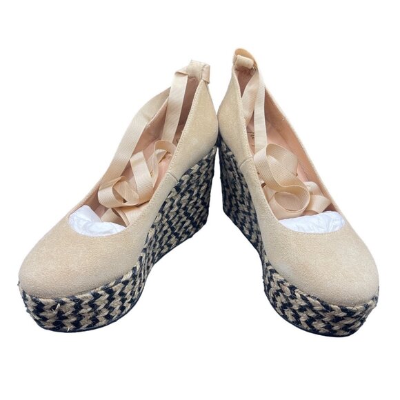 NIB Free People CHARADE Women's Beige Espadrille Wedge Shoes Suede Camel Size 39 - Picture 2 of 9